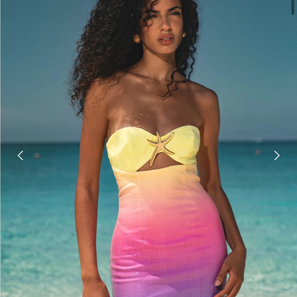 Yellow and Pink Ombre Strapless Dress